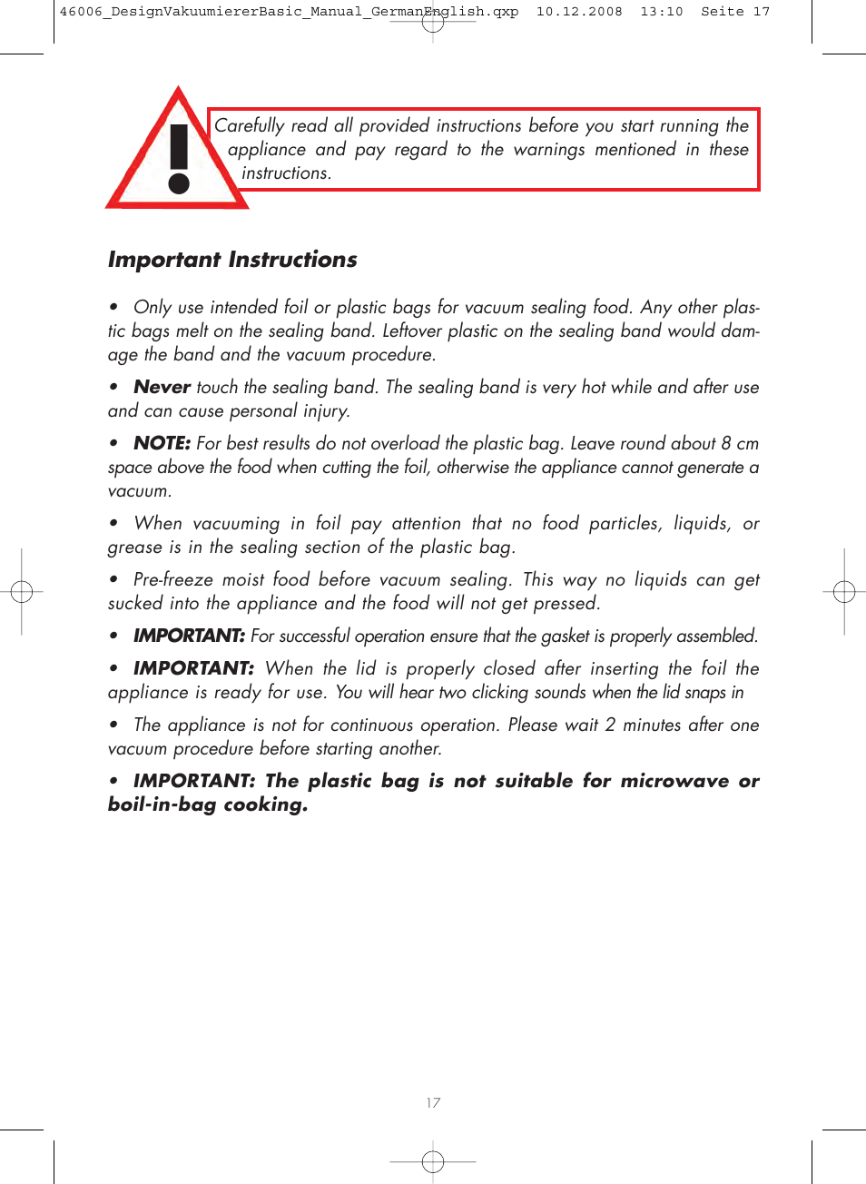Gastroback 46006 Design Vacuum Sealer Basic User Manual | Page 2 / 15
