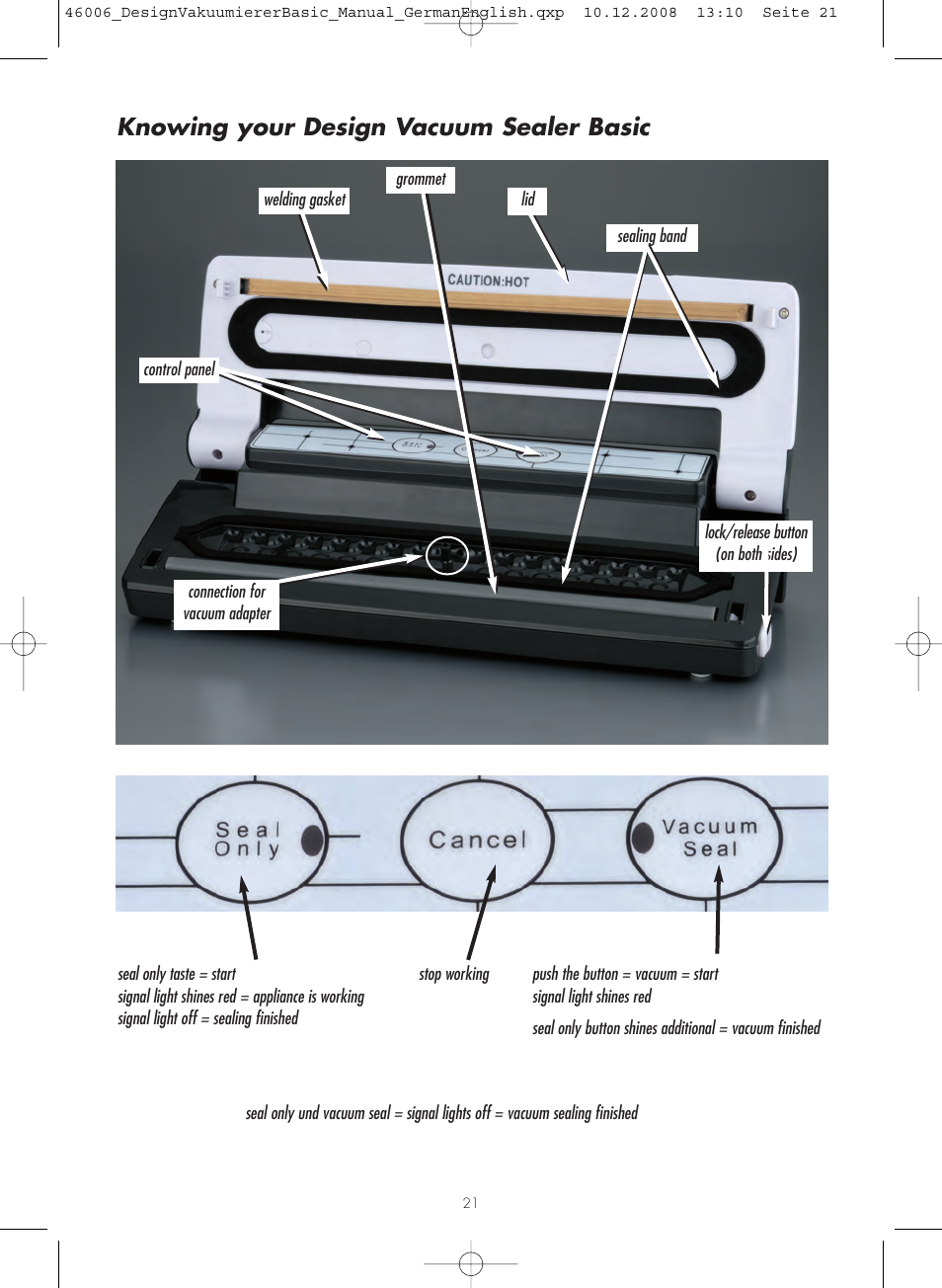 Knowing your design vacuum sealer basic | Gastroback 46006 Design Vacuum Sealer Basic User Manual | Page 6 / 15