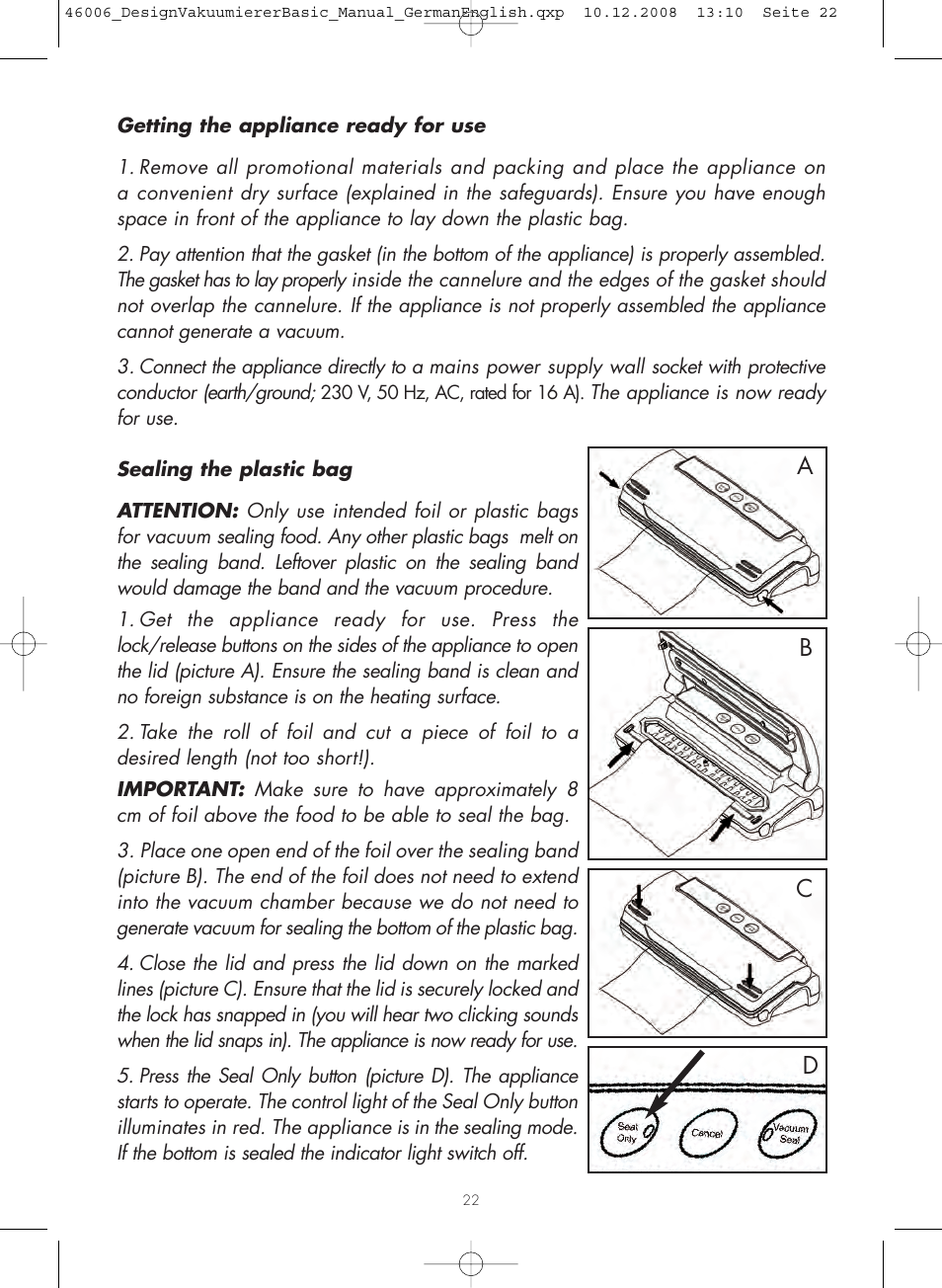 Ab c d | Gastroback 46006 Design Vacuum Sealer Basic User Manual | Page 7 / 15