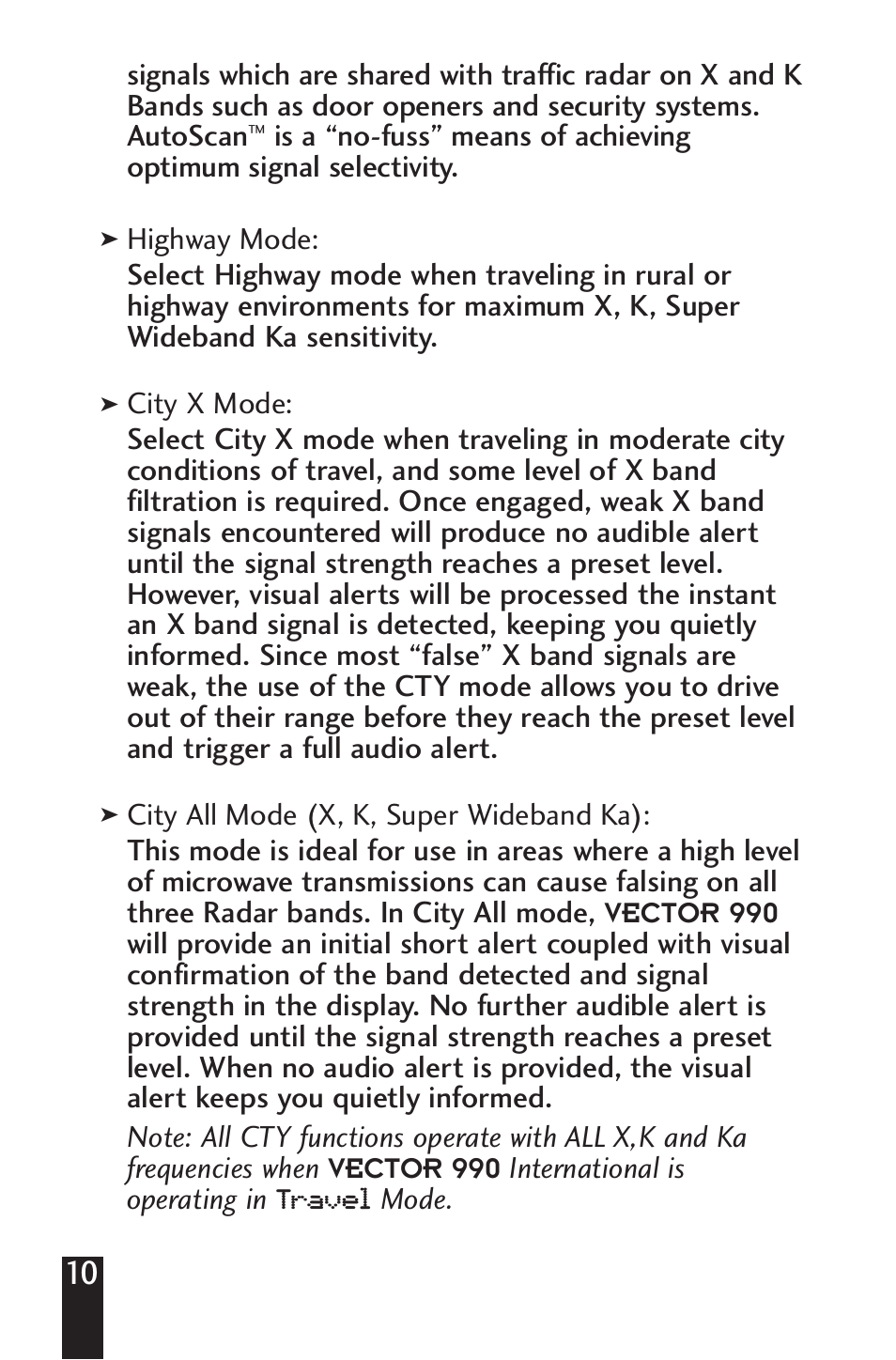 Mode | Beltronics V990 User Manual | Page 12 / 32