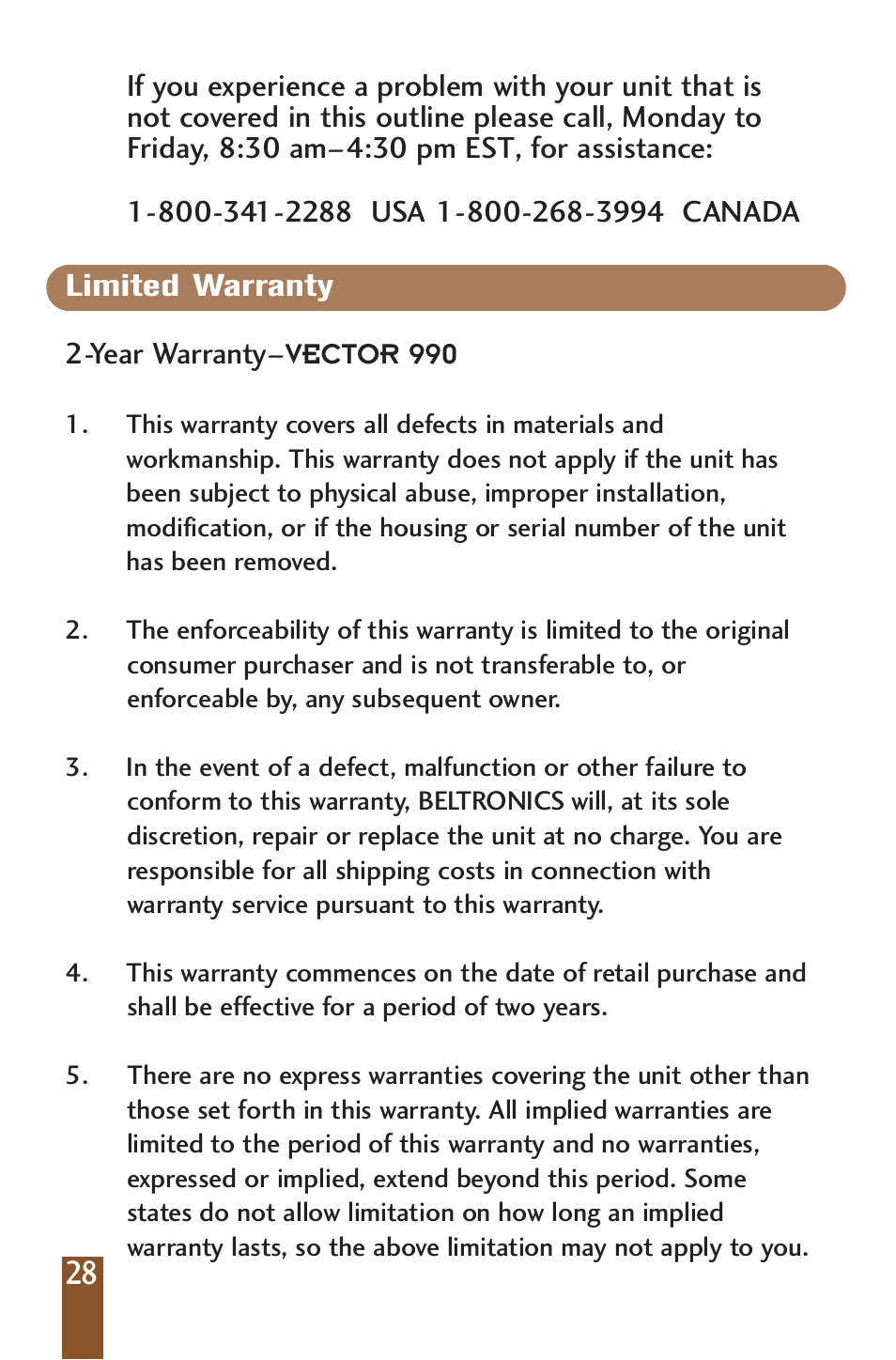 Beltronics V990 User Manual | Page 30 / 32