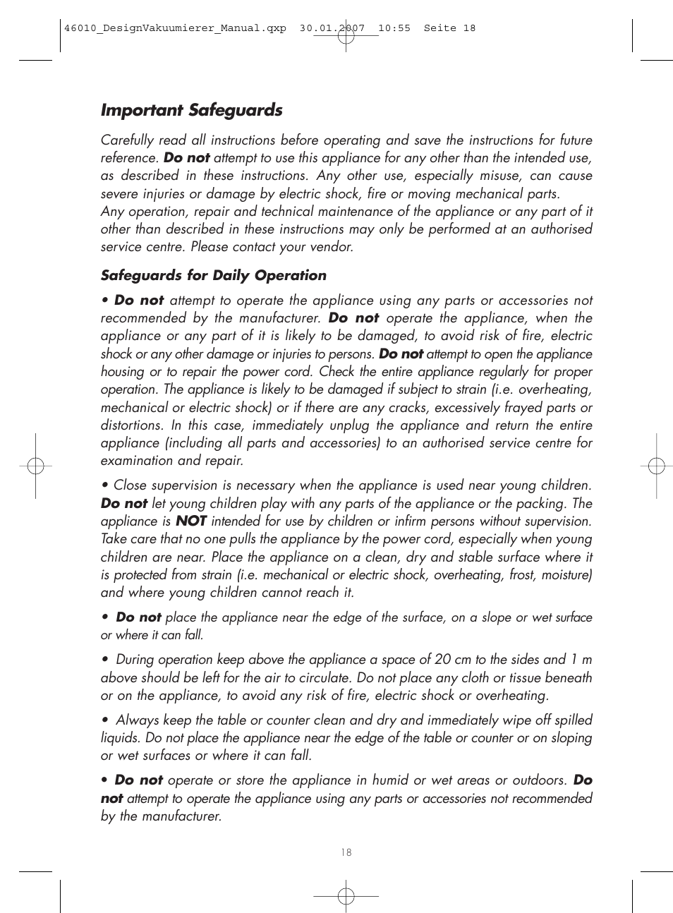 Important safeguards | Gastroback 46010 Design Vacuum Sealer User Manual | Page 3 / 17