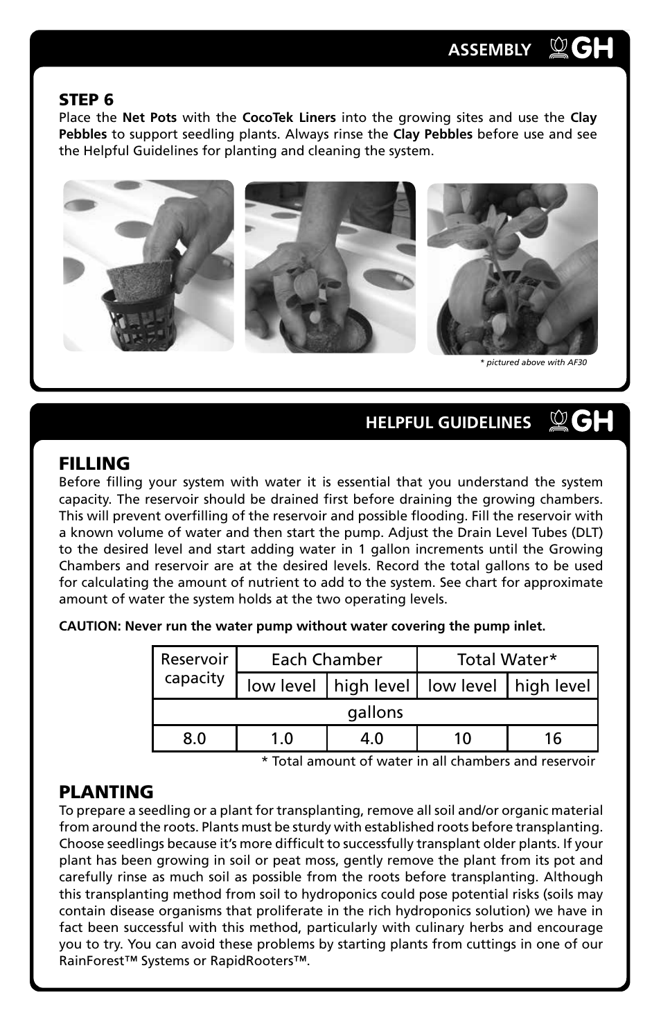 Filling, Planting | General Hydroponics AF20 User Manual | Page 5 / 8