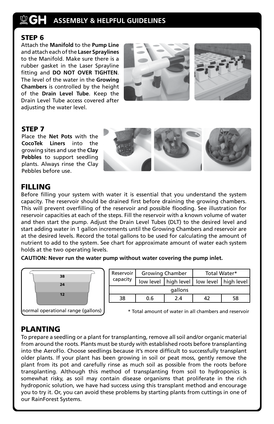 Planting, Filling, Assembly & helpful guidelines step 7 | Step 6 | General Hydroponics AF36 User Manual | Page 4 / 6