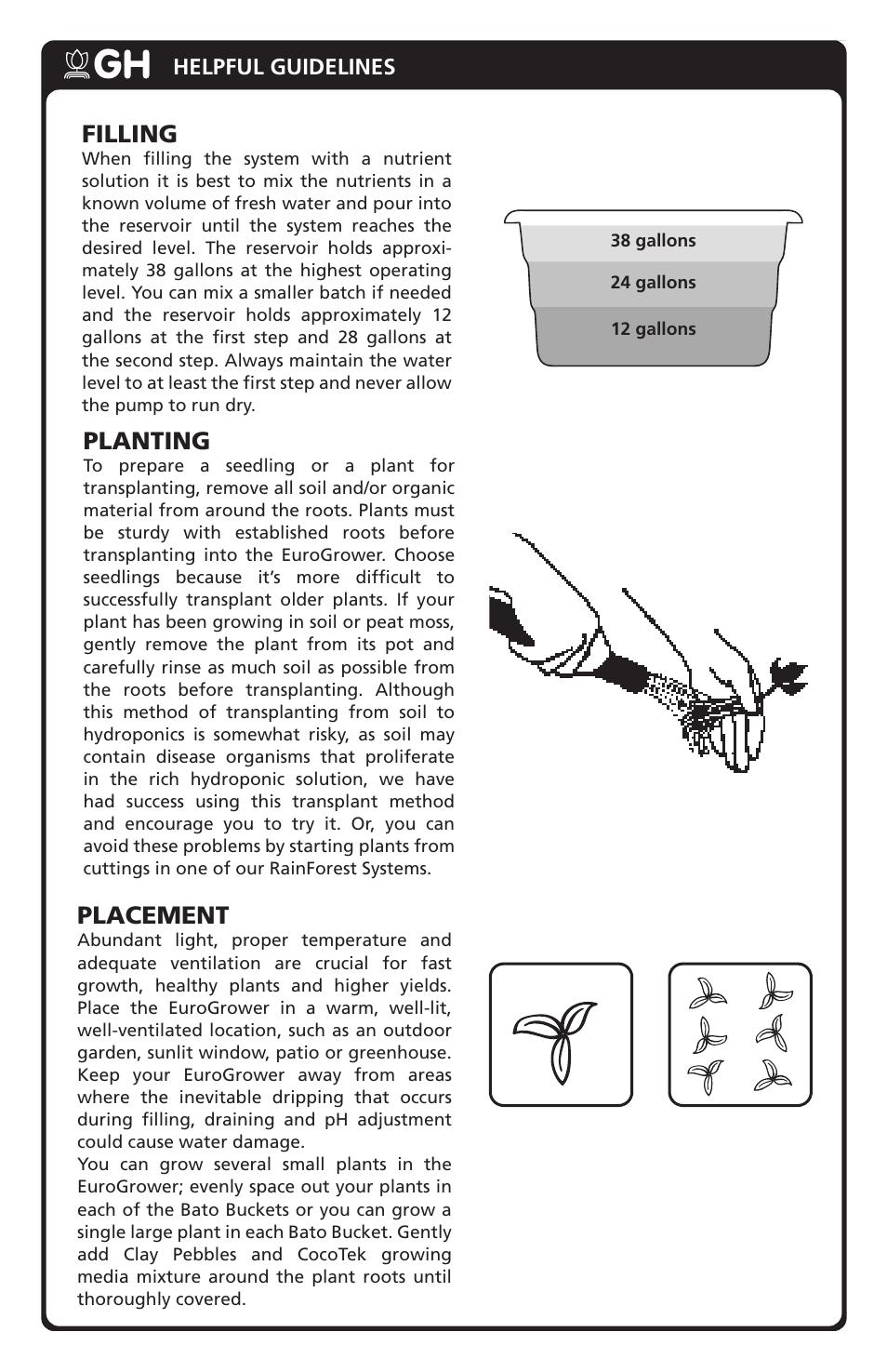 Placement, Planting, Filling | General Hydroponics EuroGrower User Manual | Page 6 / 8