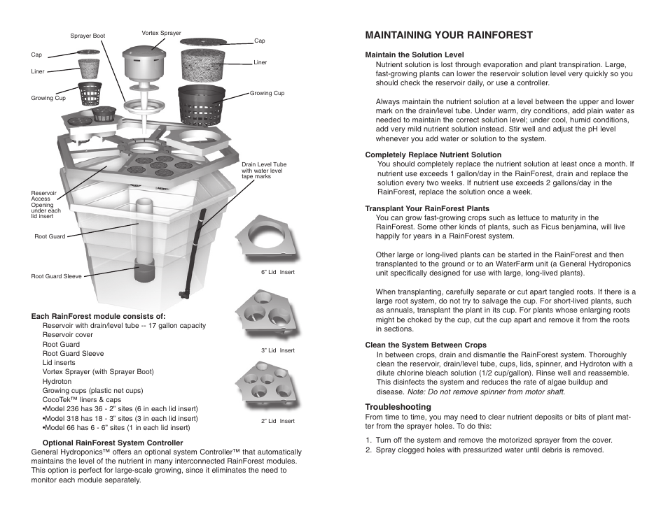 Maintaining your rainforest | General Hydroponics RainForest 236 User Manual | Page 2 / 4