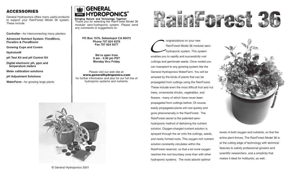 General Hydroponics RainForest 36 User Manual | 4 pages