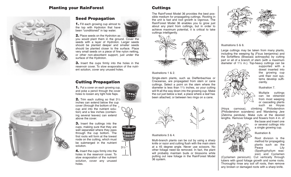 Cuttings, Planting your rainforest seed propagation, Cutting propagation | General Hydroponics RainForest 36 User Manual | Page 4 / 4