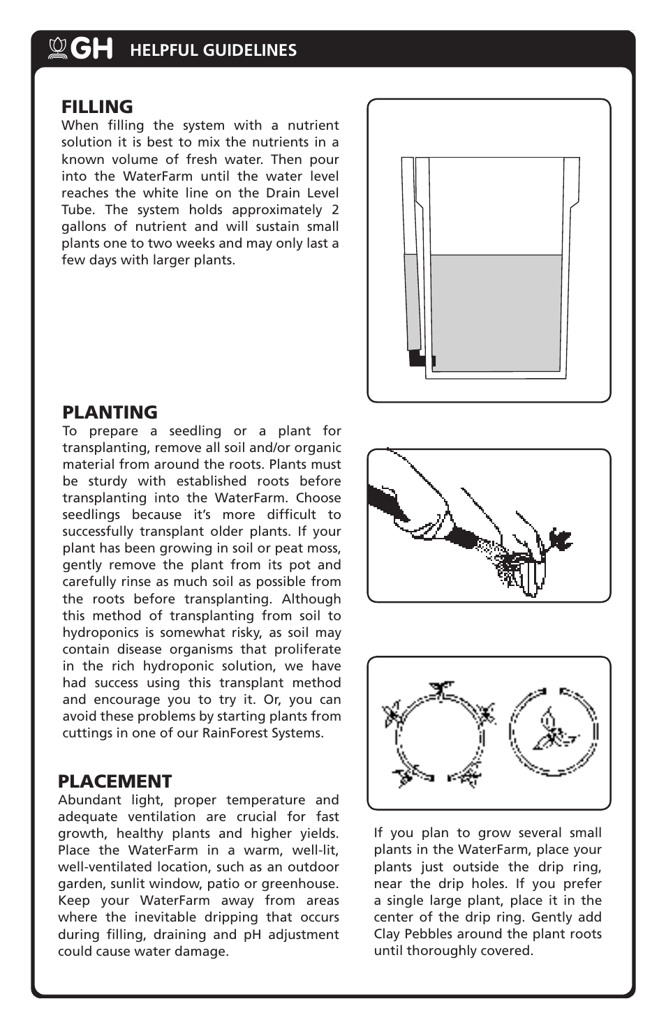 Placement, Planting, Filling | General Hydroponics WaterFarm User Manual | Page 6 / 8