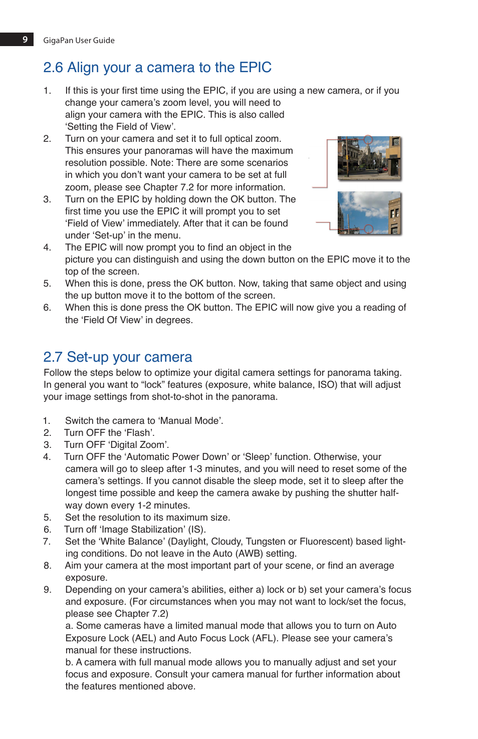 6 align your a camera to the epic, 7 set-up your camera | GigaPan EPIC 100 User Manual | Page 12 / 32