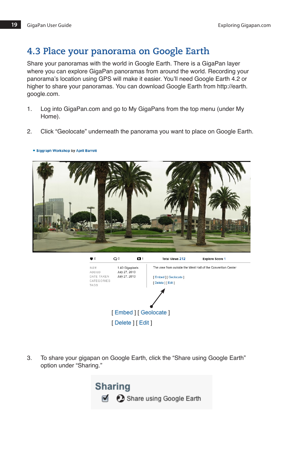 3 place your panorama on google earth | GigaPan EPIC 100 User Manual | Page 22 / 32