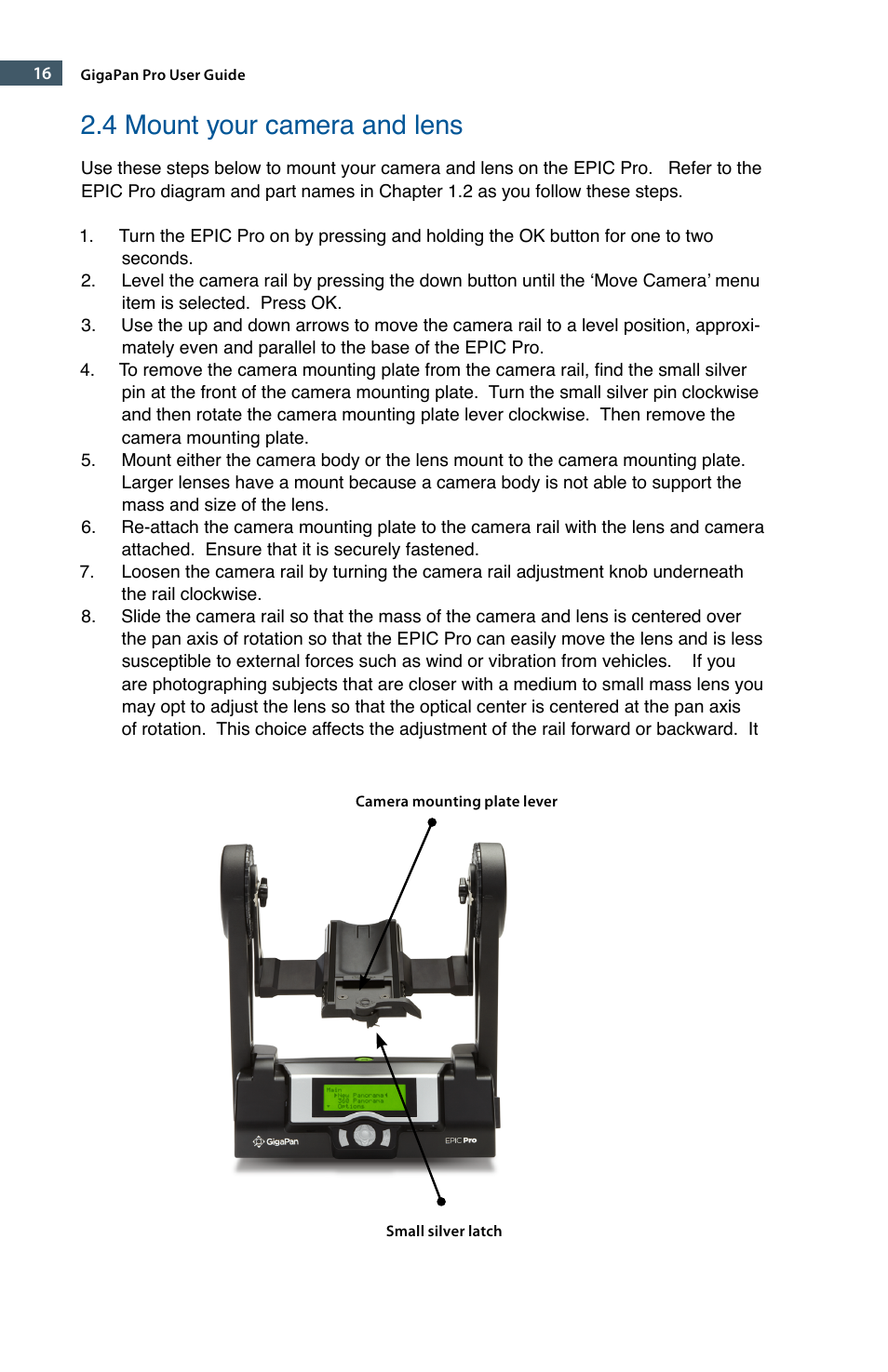 4 mount your camera and lens | GigaPan EPIC Pro User Manual | Page 19 / 56