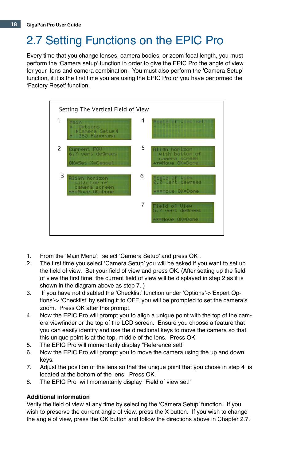 7 setting functions on the epic pro | GigaPan EPIC Pro User Manual | Page 21 / 56