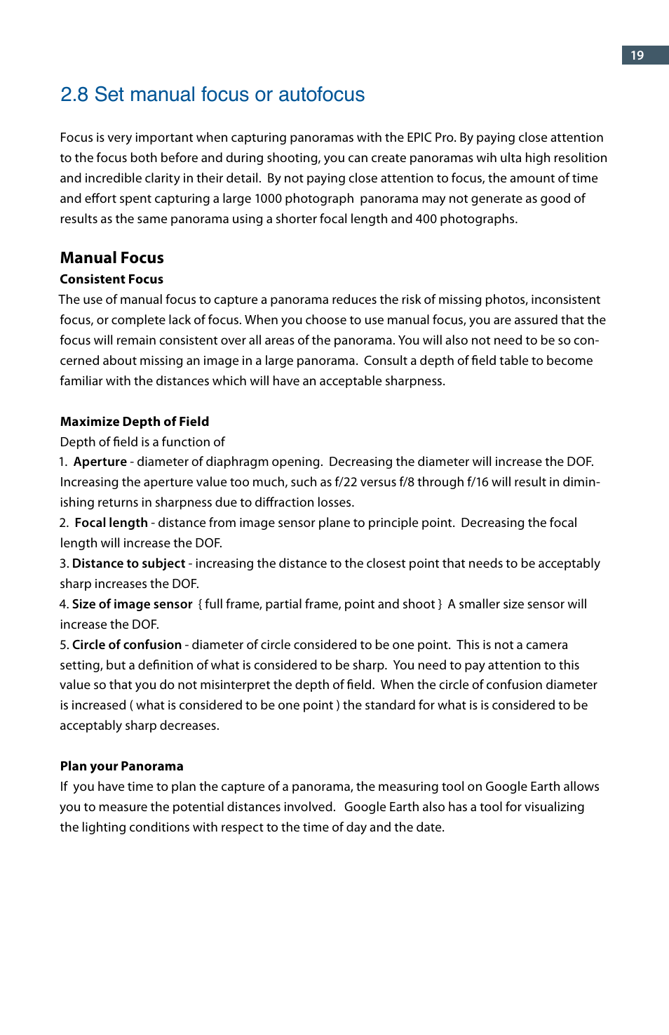 8 set manual focus or autofocus, Manual focus | GigaPan EPIC Pro User Manual | Page 22 / 56