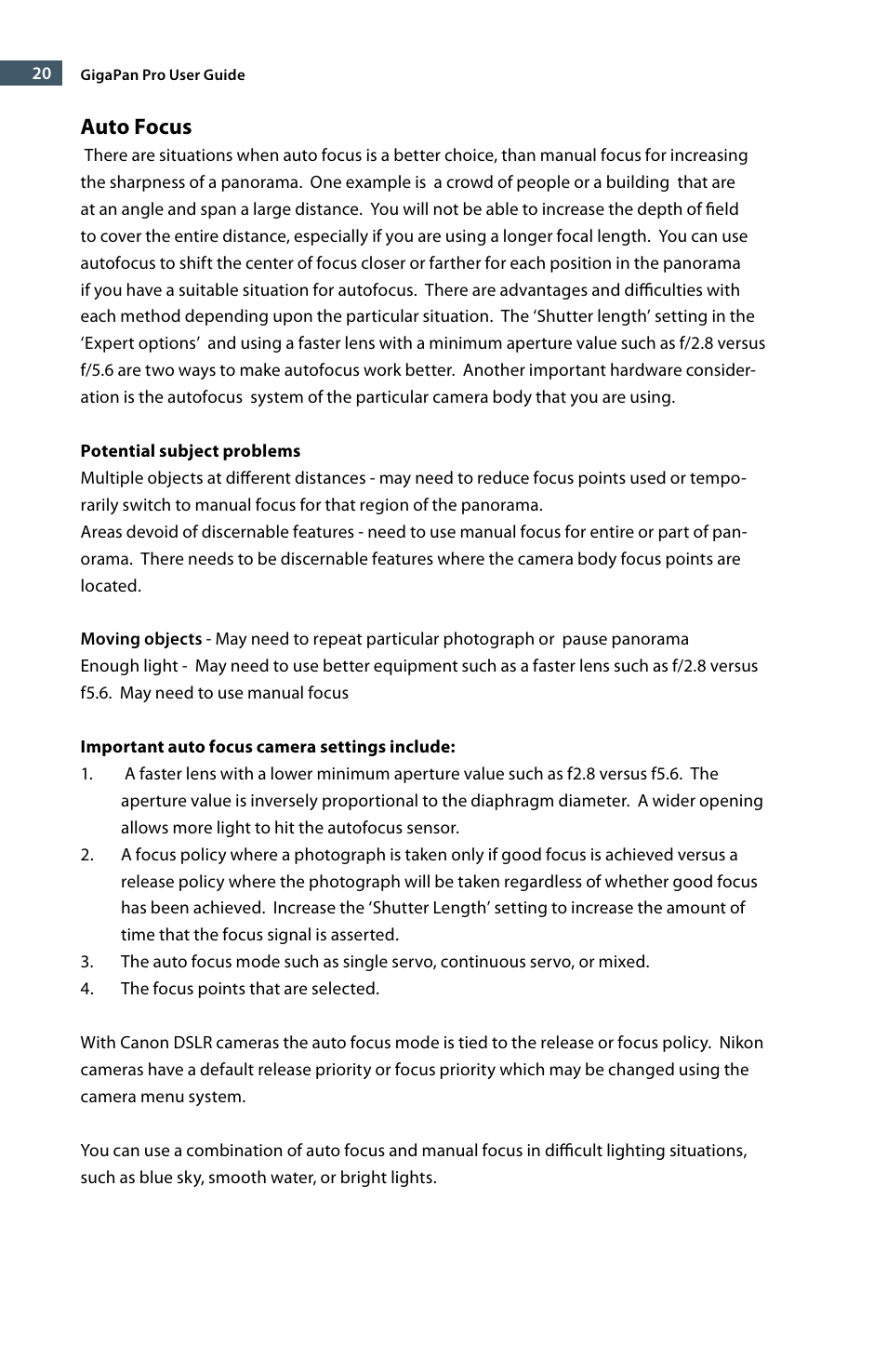 Auto focus | GigaPan EPIC Pro User Manual | Page 23 / 56