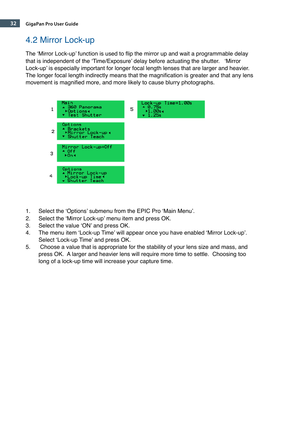 2 mirror lock-up | GigaPan EPIC Pro User Manual | Page 35 / 56