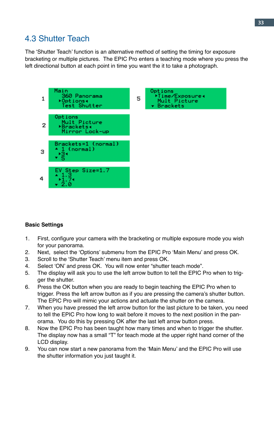 3 shutter teach | GigaPan EPIC Pro User Manual | Page 36 / 56