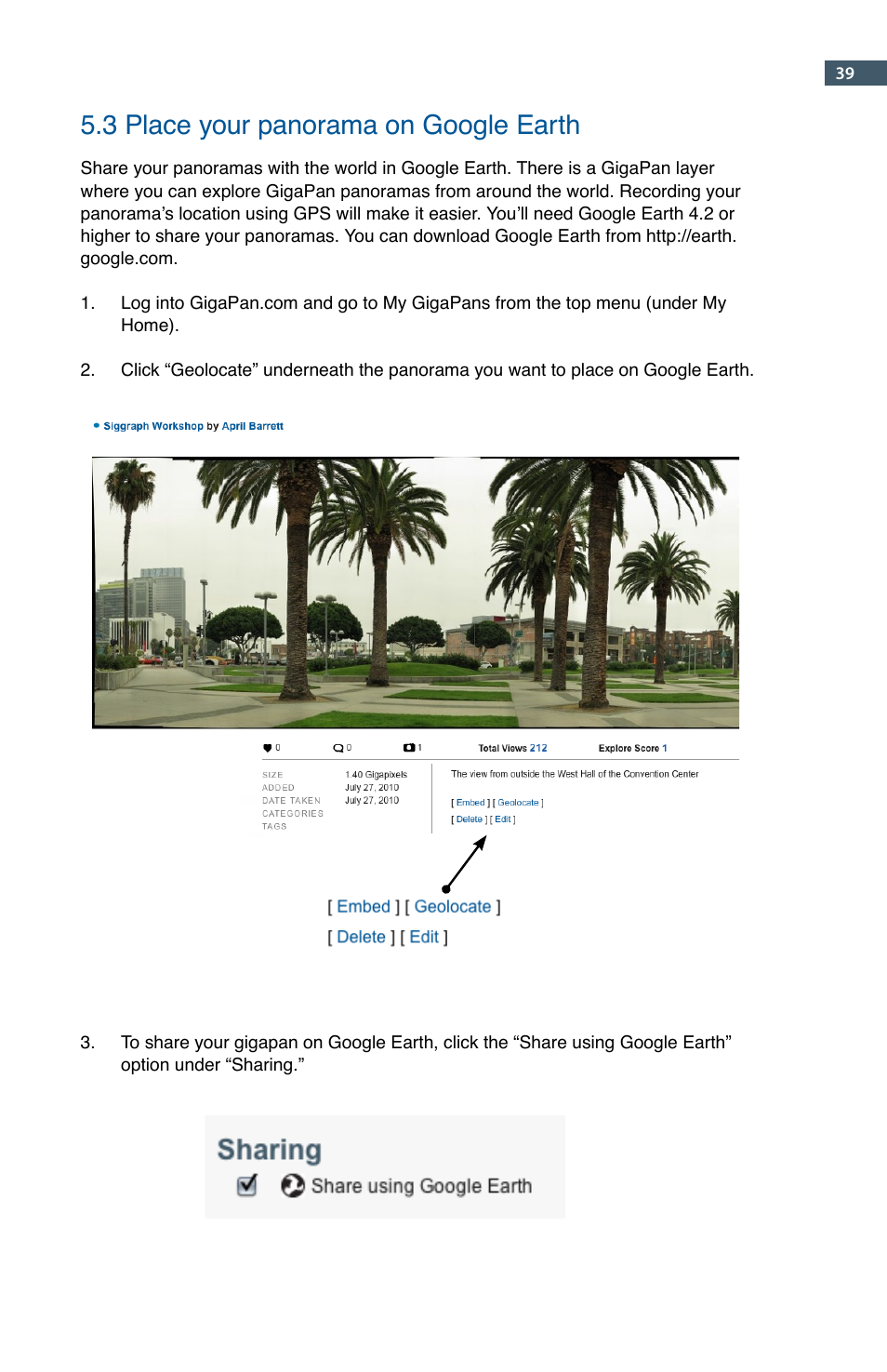 3 place your panorama on google earth | GigaPan EPIC Pro User Manual | Page 42 / 56