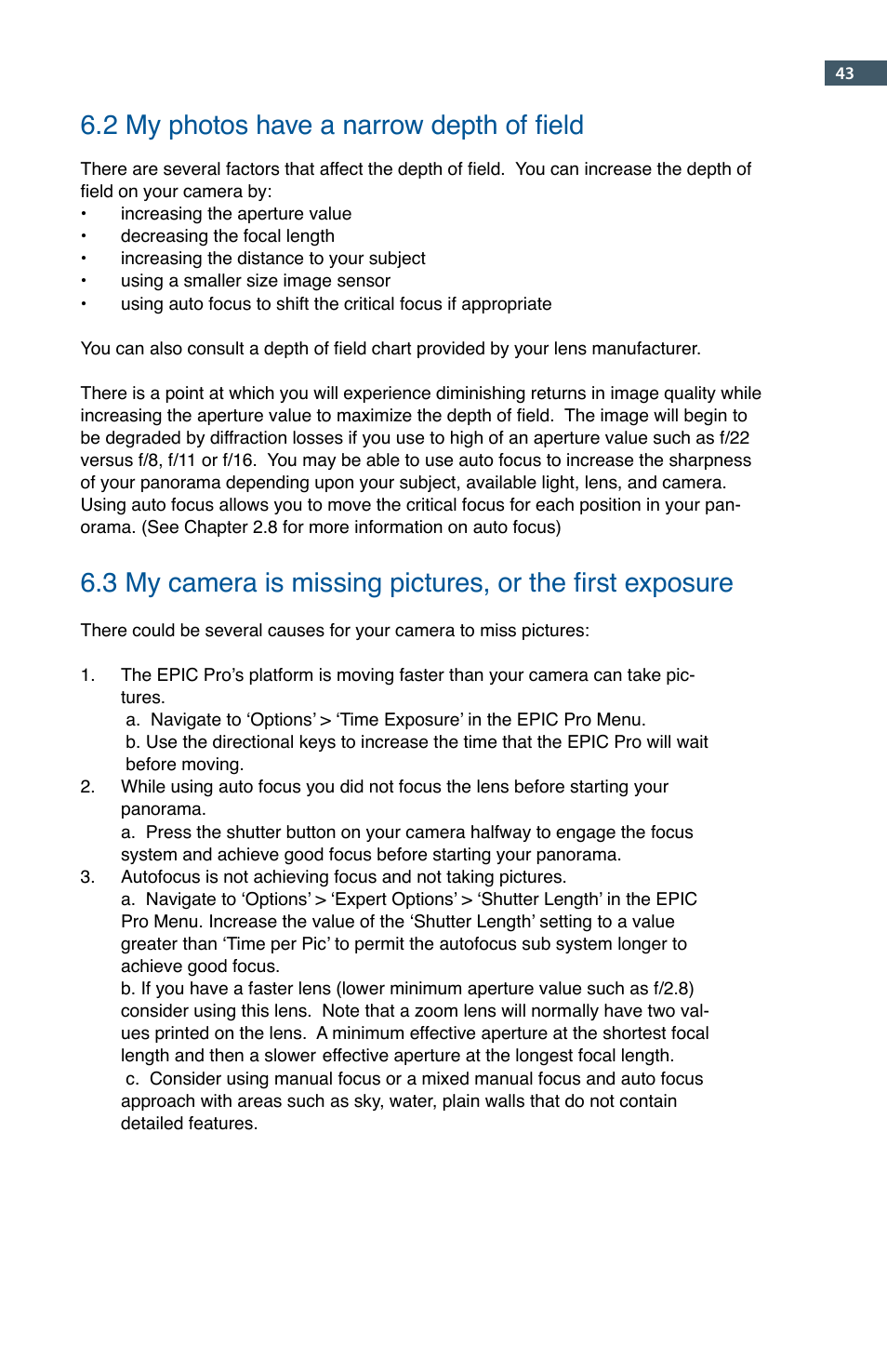 2 my photos have a narrow depth of field | GigaPan EPIC Pro User Manual | Page 46 / 56