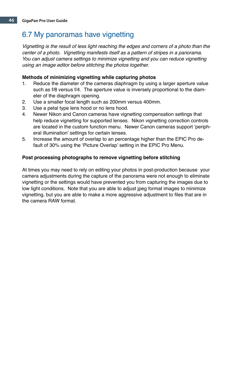 7 my panoramas have vignetting | GigaPan EPIC Pro User Manual | Page 49 / 56