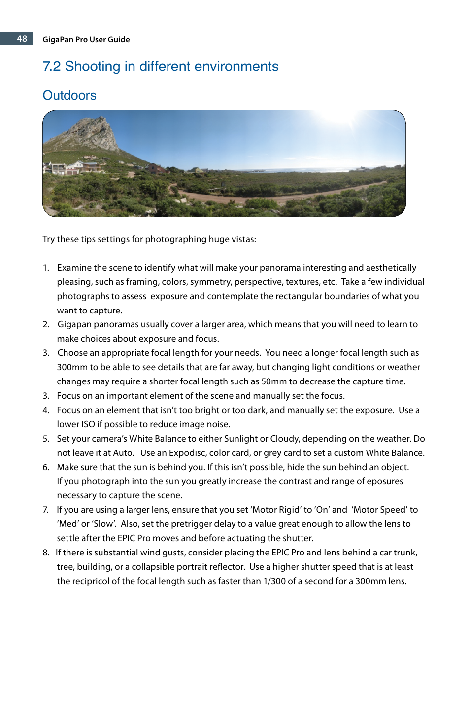 2 shooting in different environments, Outdoors | GigaPan EPIC Pro User Manual | Page 51 / 56