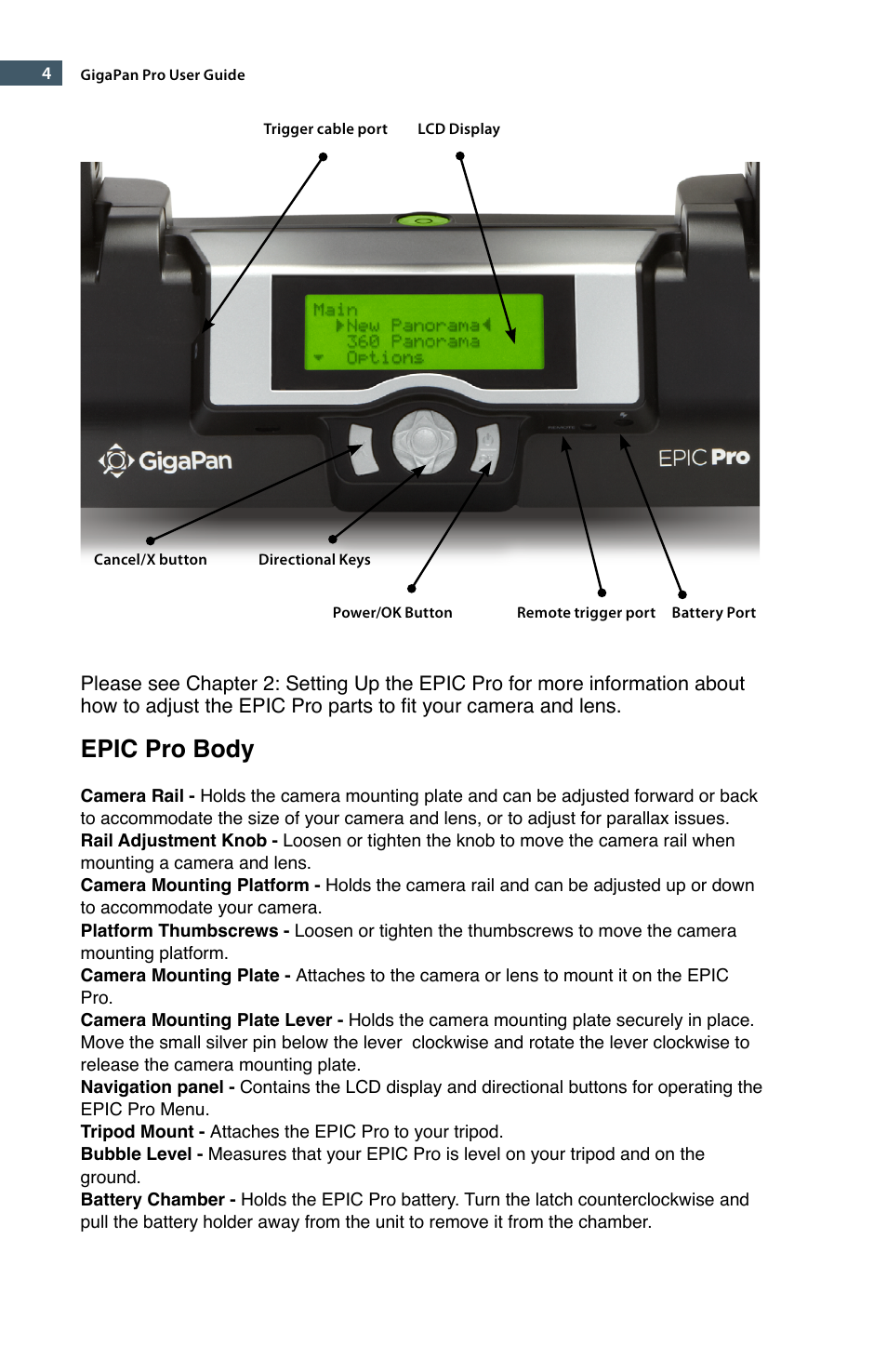 Epic pro body | GigaPan EPIC Pro User Manual | Page 7 / 56