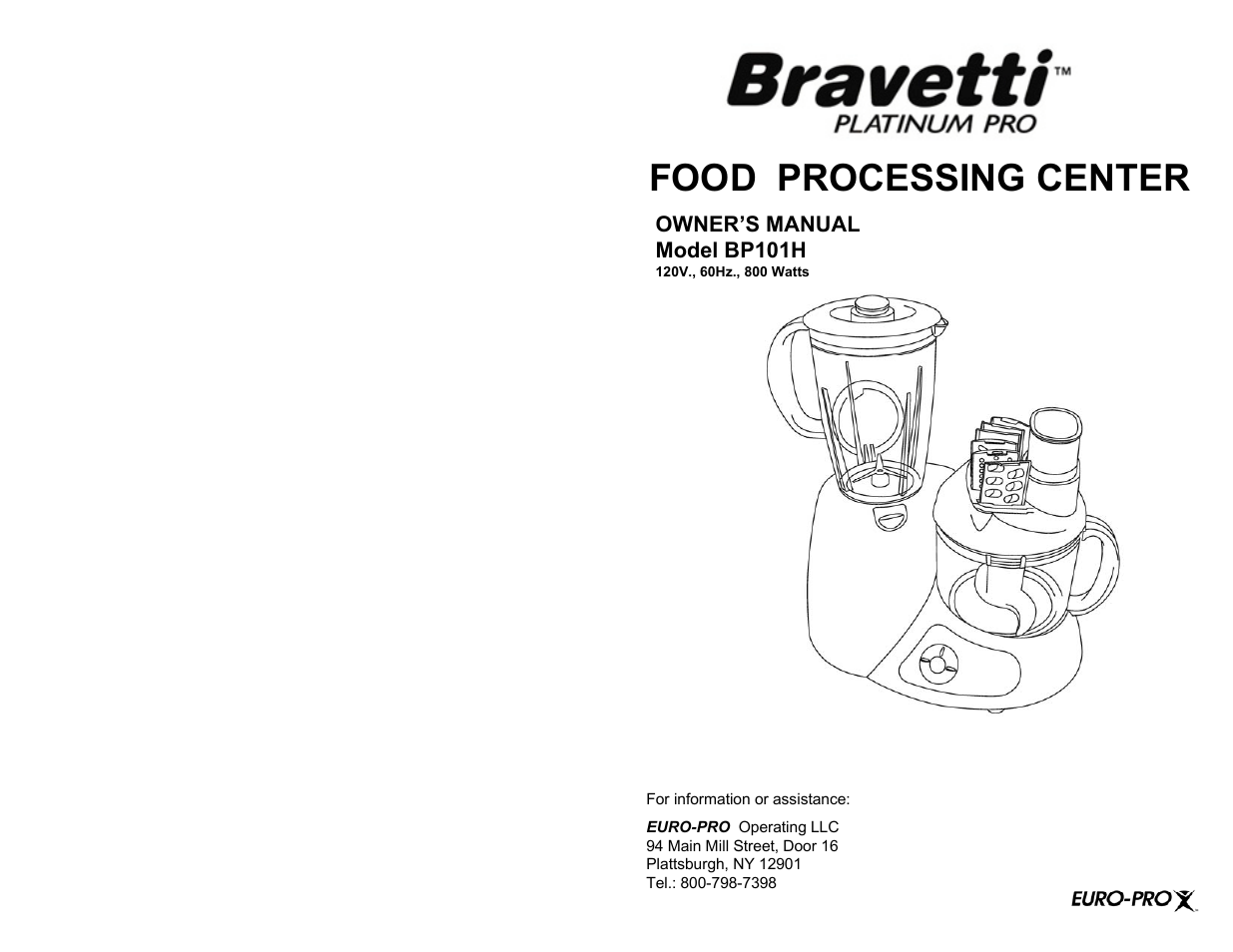 Bravetti FOOD PROCESSING CENTER BP101H User Manual | 8 pages