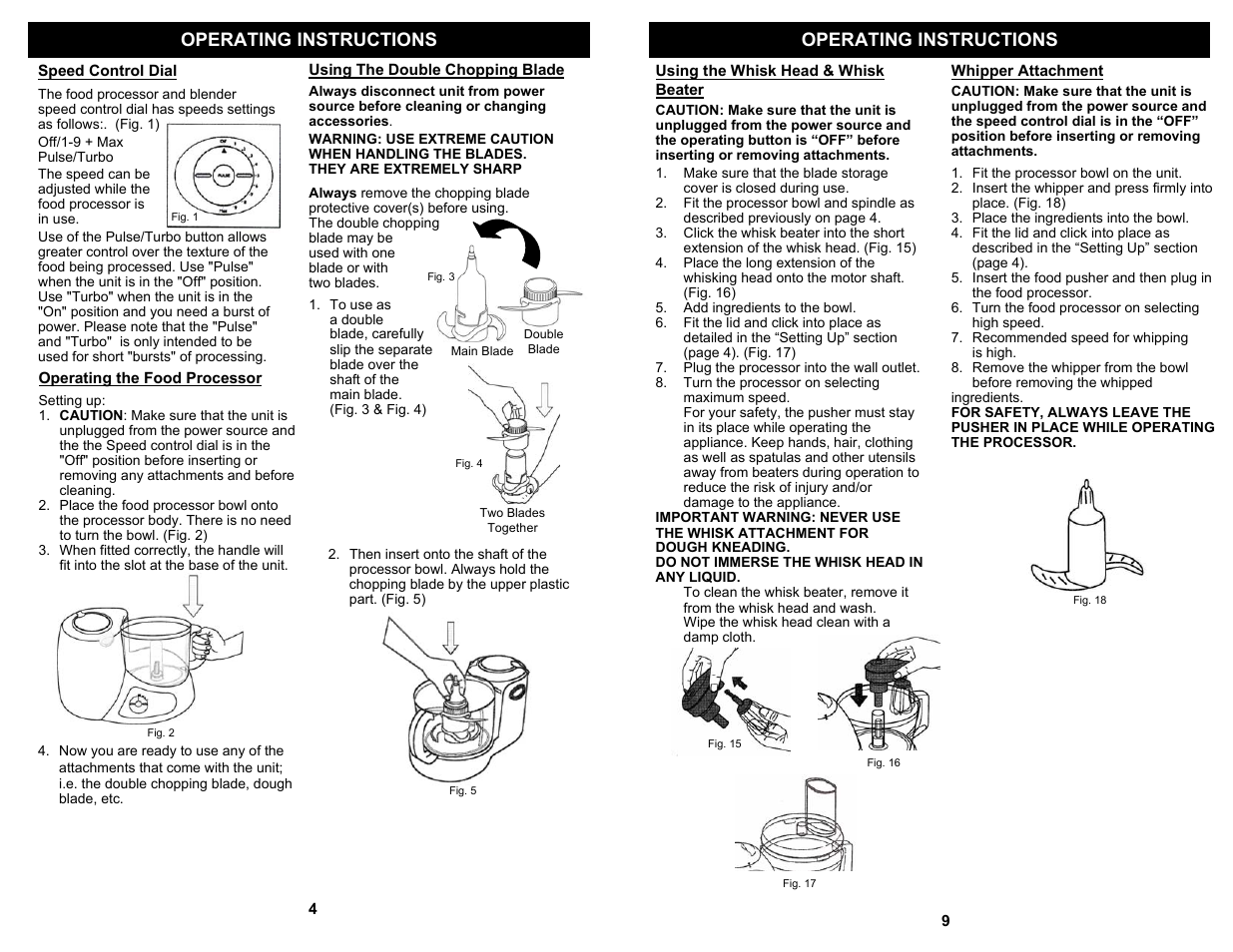 Operating instructions | Bravetti FOOD PROCESSING CENTER BP101H User Manual | Page 6 / 8
