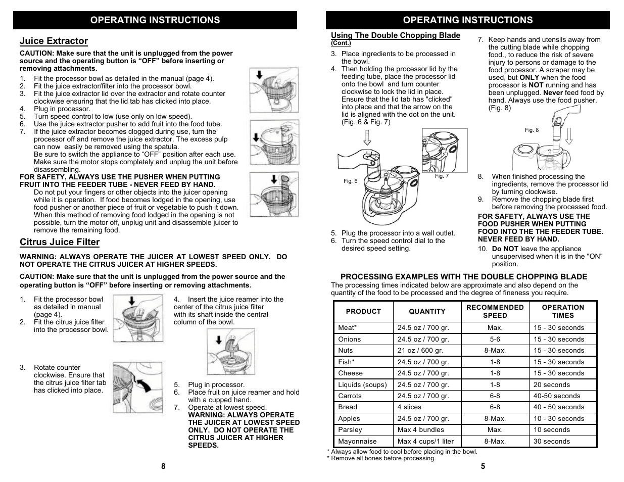 Operating instructions, Juice extractor, Citrus juice filter | Bravetti FOOD PROCESSING CENTER BP101H User Manual | Page 7 / 8