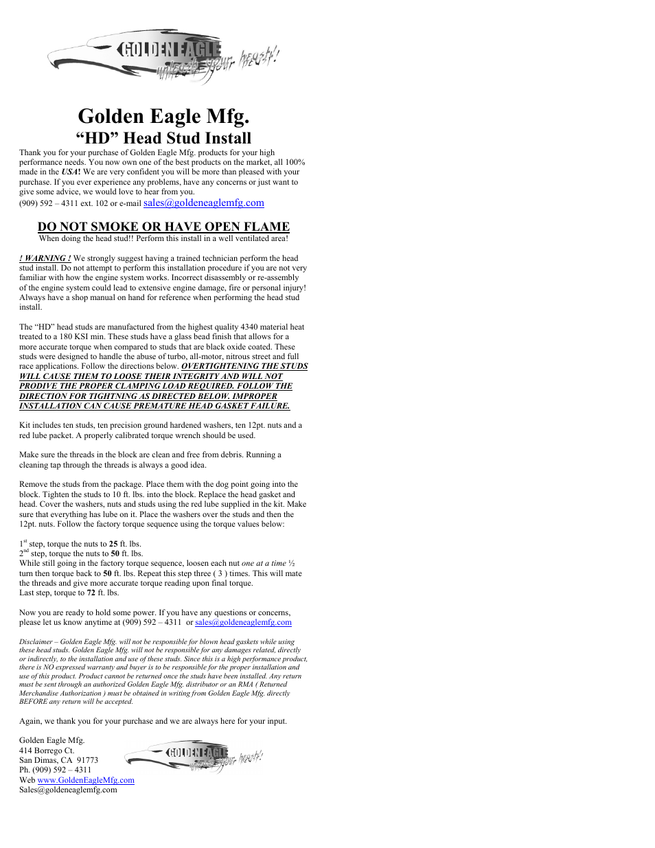 Golden Eagle HD Head Stud User Manual | 1 page
