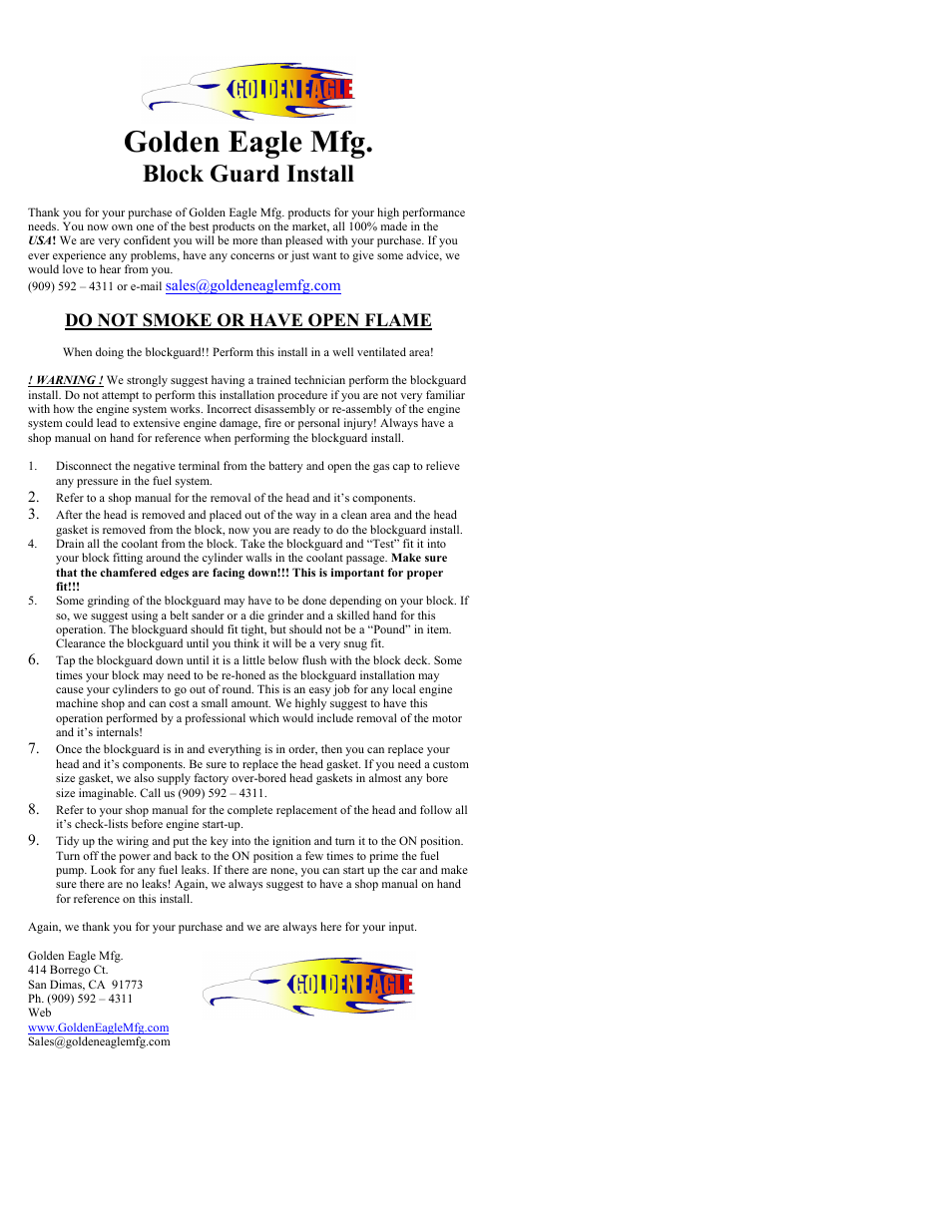 Golden Eagle Block Guard User Manual | 1 page