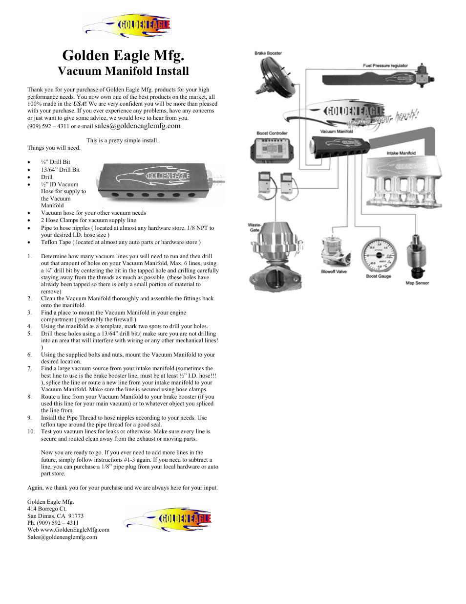 Golden Eagle Vacuum Manifold User Manual | 1 page