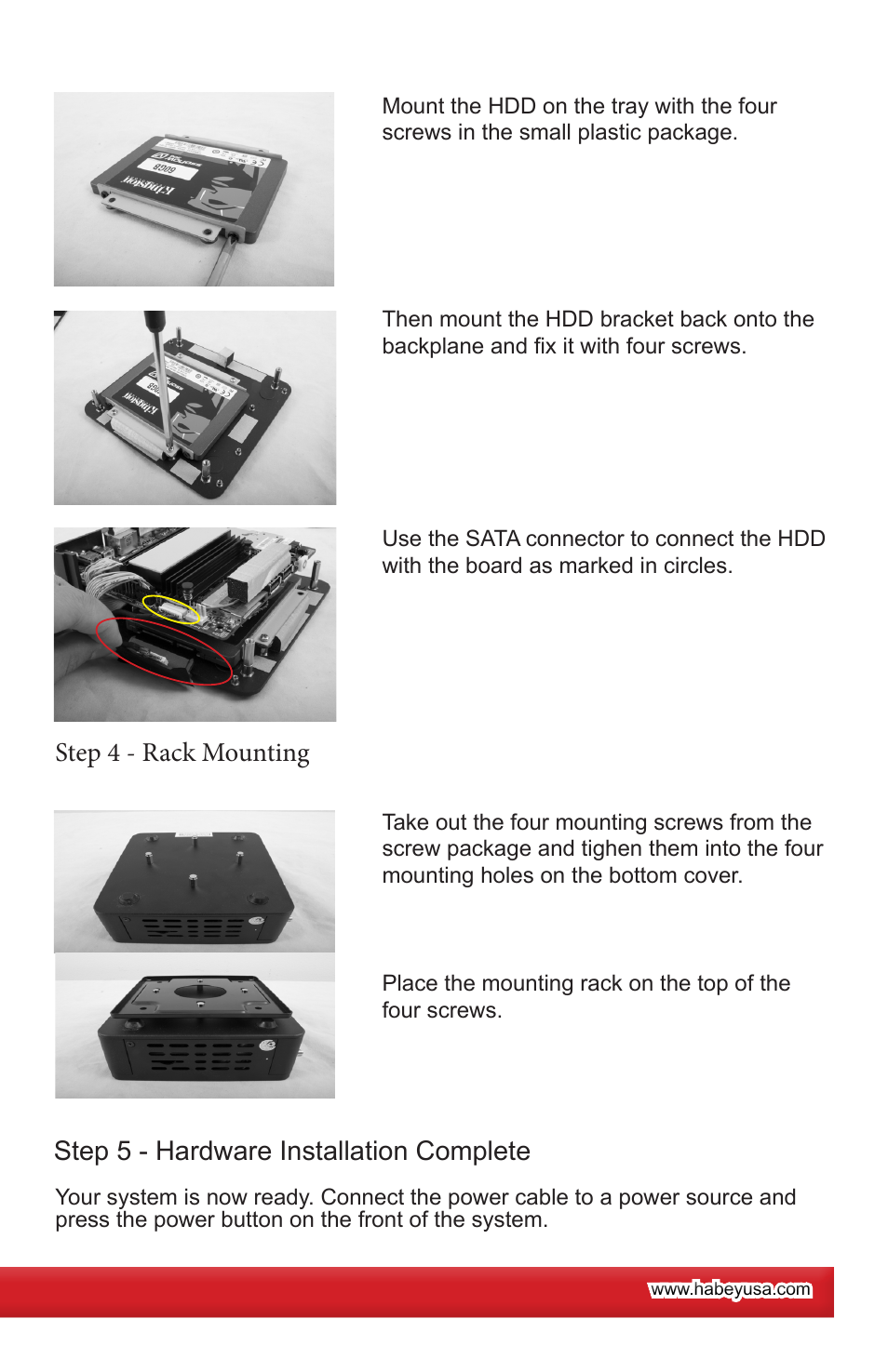 Step 5 - hardware installation complete, Step 4 - rack mounting | Habey BIS-6621 User Manual | Page 3 / 4