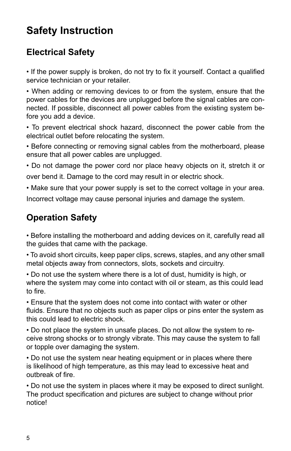 Safety instruction, Electrical safety, Operation safety | Habey PRO-6820 User Manual | Page 10 / 66