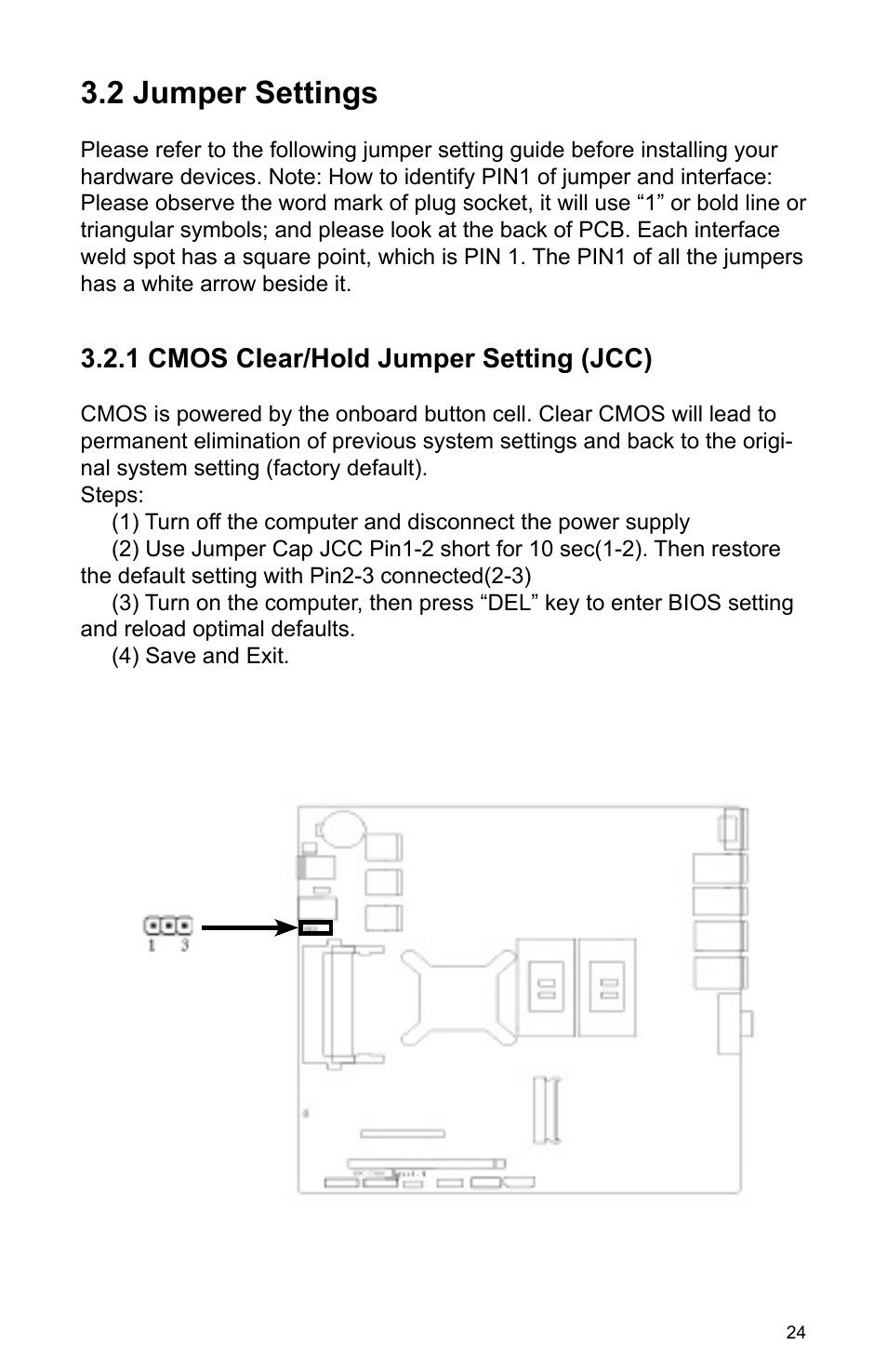 2 jumper settings, 1 cmos clear/hold jumper setting (jcc) | Habey PRO-6820 User Manual | Page 29 / 66