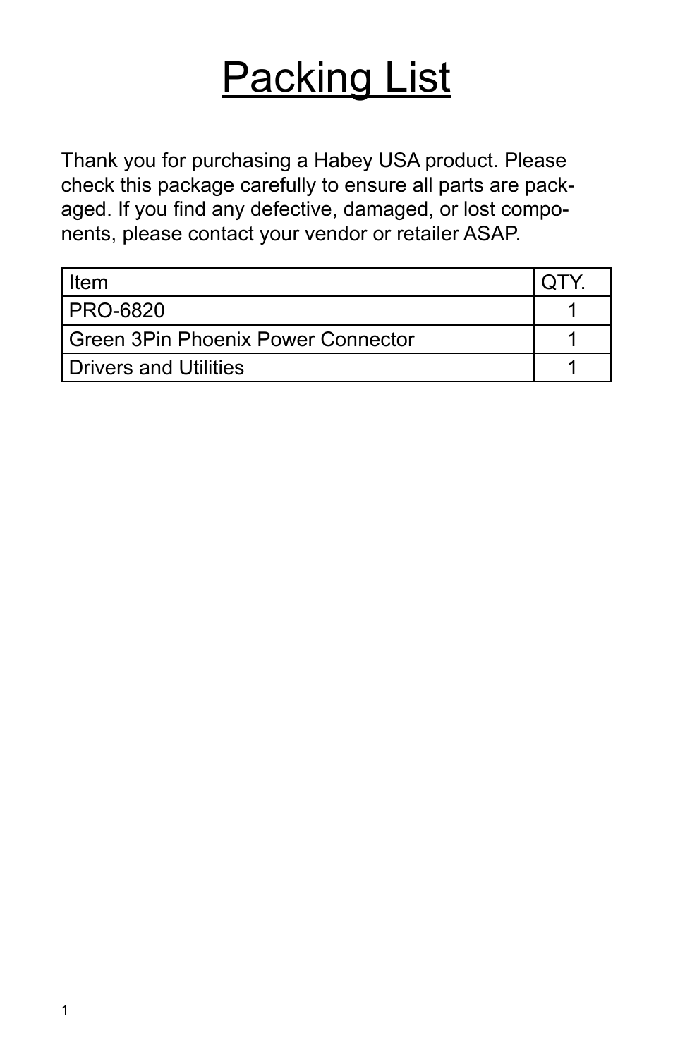 Packing list | Habey PRO-6820 User Manual | Page 6 / 66
