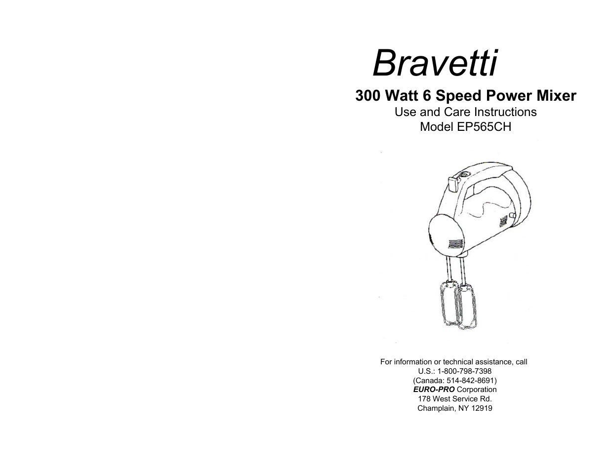 Bravetti EP565CH User Manual | 6 pages