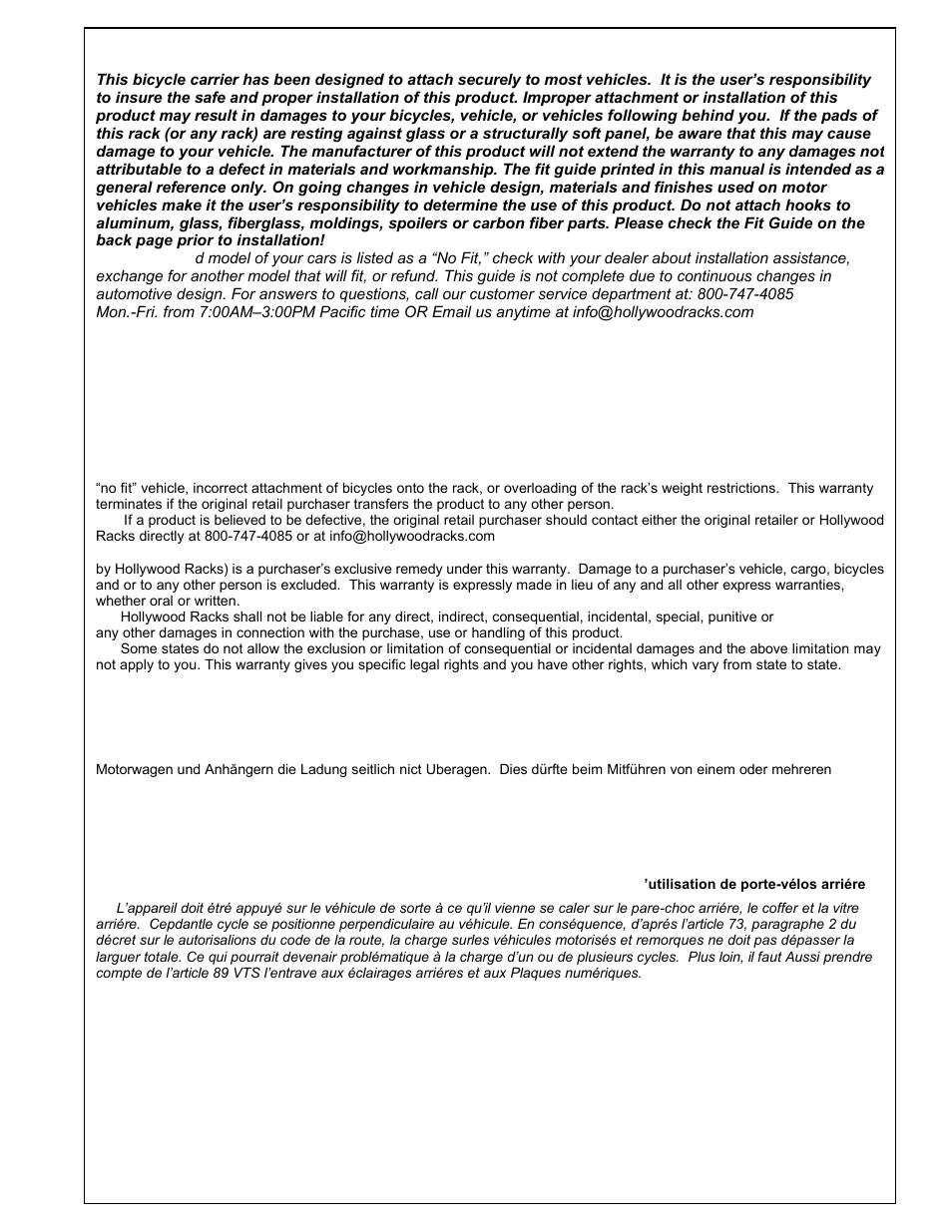 Caution | Hollywood Racks F4 User Manual | Page 6 / 6