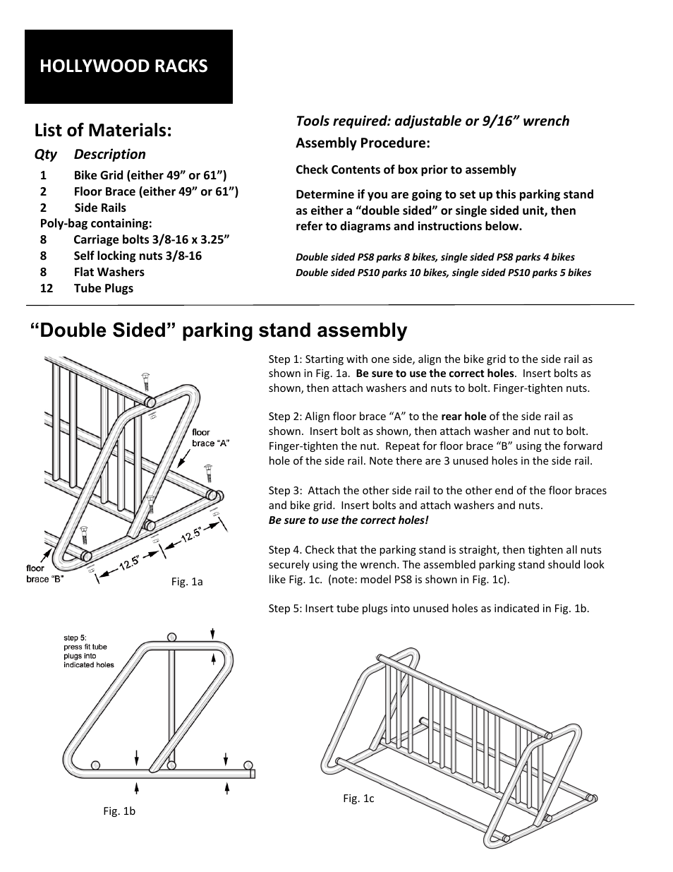Hollywood Racks PS10 Heavy Duty Dual Use Parking Stand User Manual | 2 pages