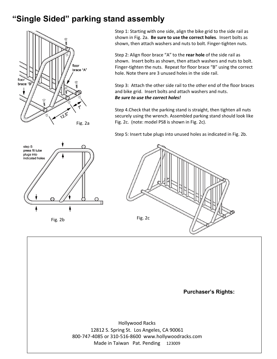 Single sided” parking stand assembly | Hollywood Racks PS10 Heavy Duty Dual Use Parking Stand User Manual | Page 2 / 2