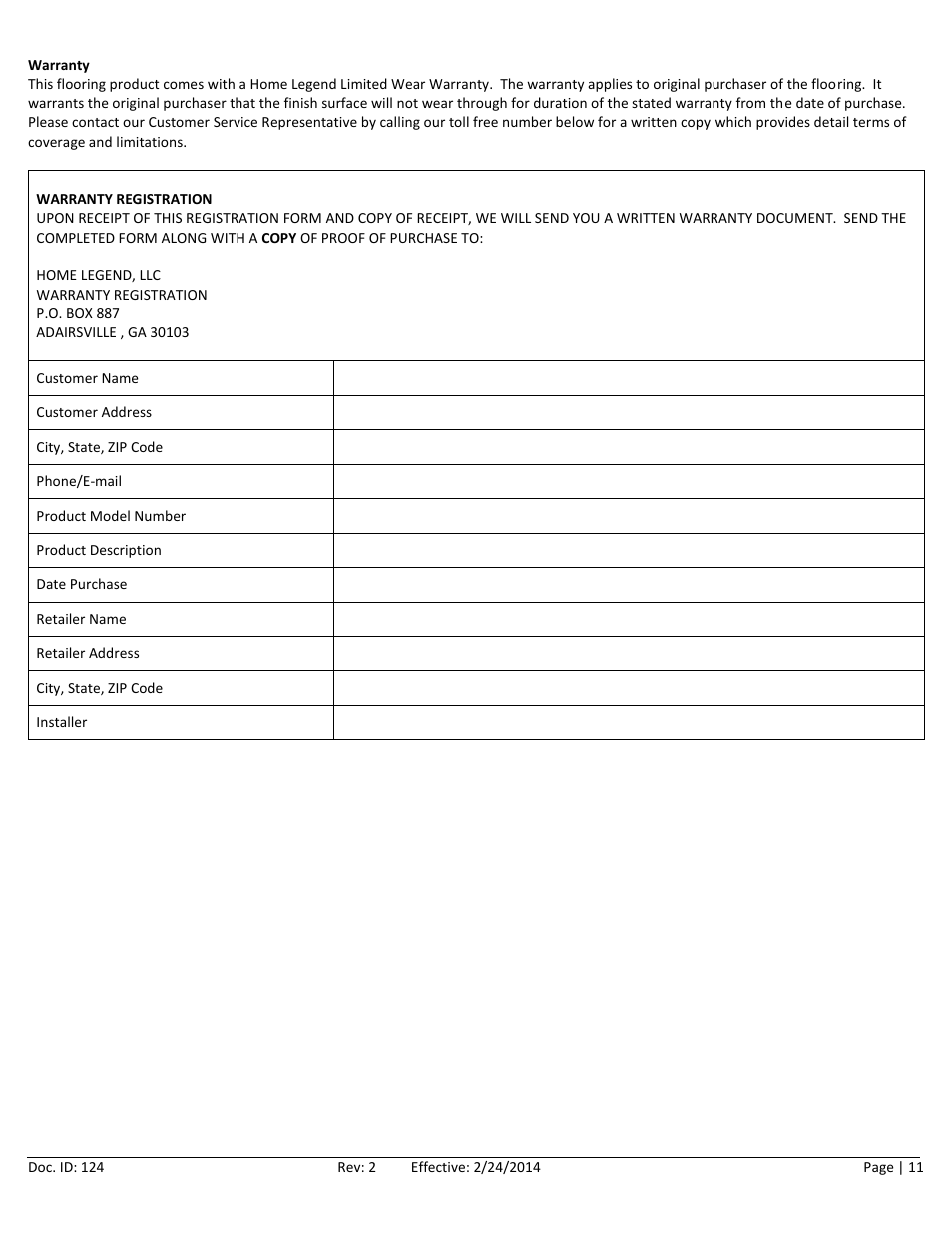 Home Legend Solid T&G User Manual | Page 11 / 11