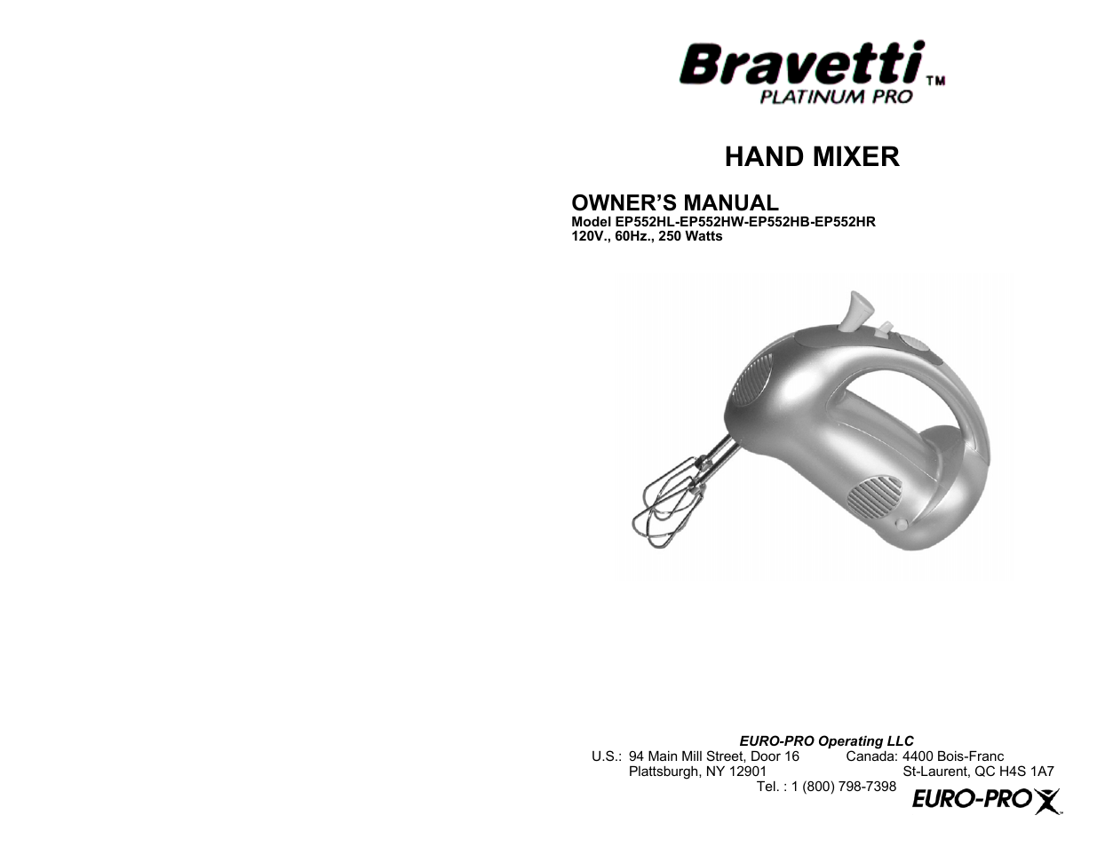 Bravetti PLATINUM PRO EP552HR User Manual | 4 pages