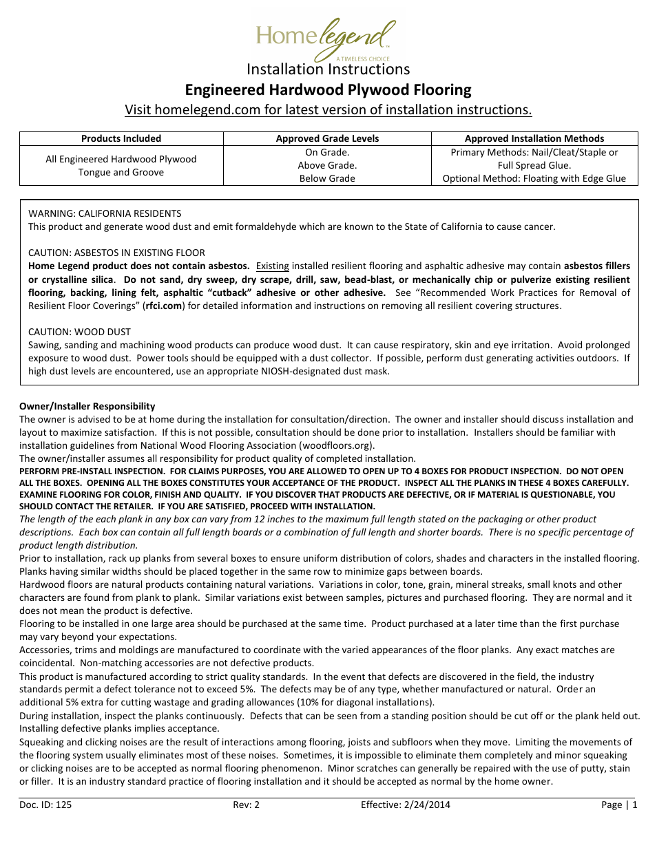 Home Legend Engineered Ply T&G User Manual | 12 pages