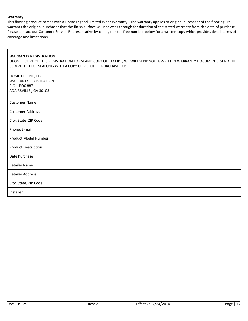 Home Legend Engineered Ply T&G User Manual | Page 12 / 12
