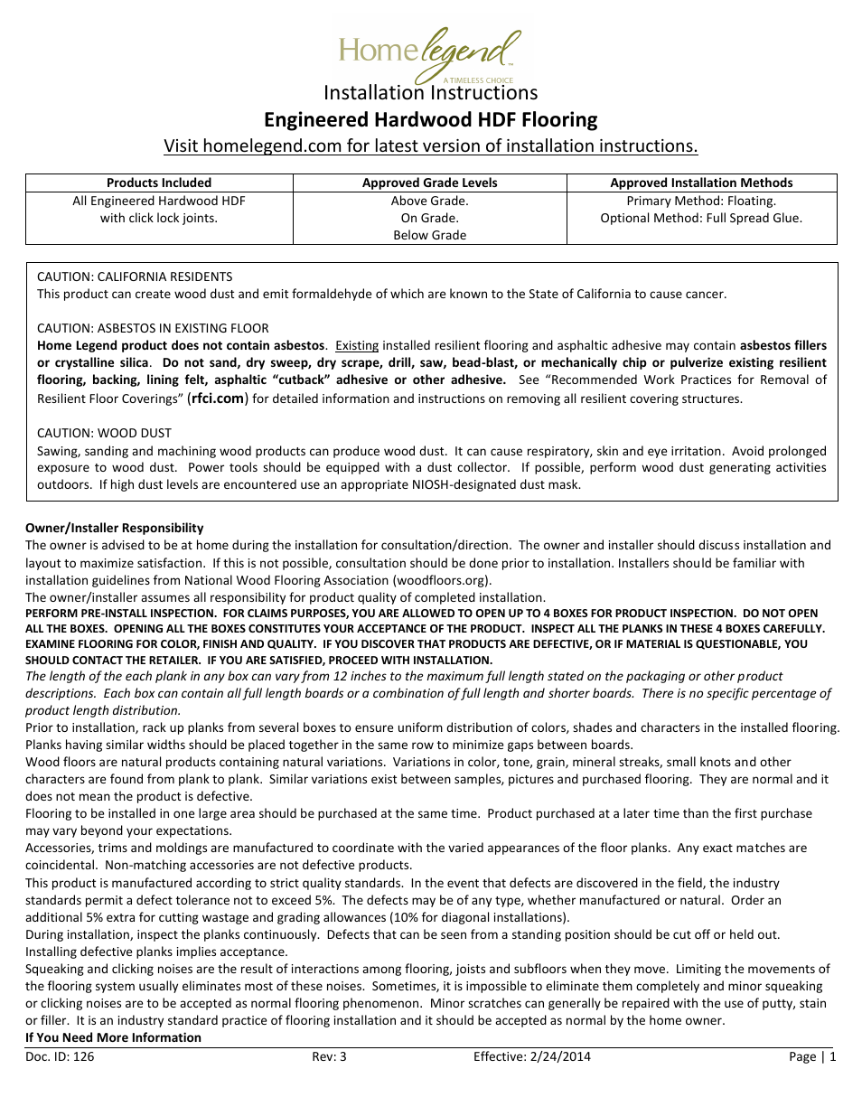Home Legend Engineered HDF Click User Manual | 11 pages
