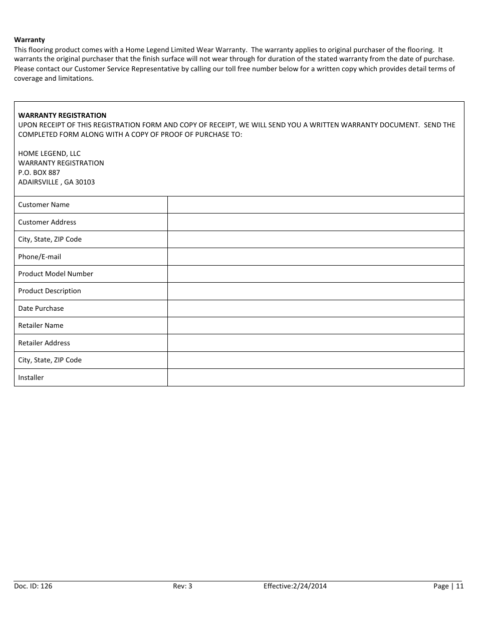 Home Legend Engineered HDF Click User Manual | Page 11 / 11