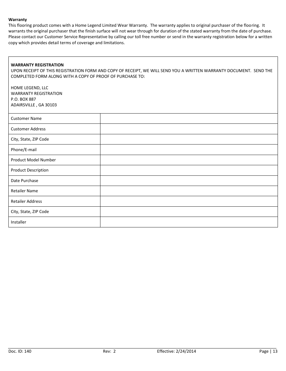 Home Legend Engineered Ply T&G User Manual | Page 13 / 13
