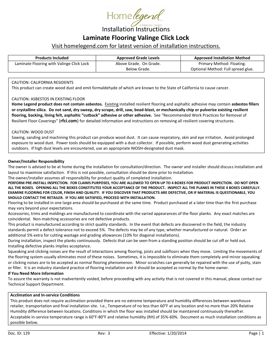 Home Legend Valinge User Manual | 10 pages
