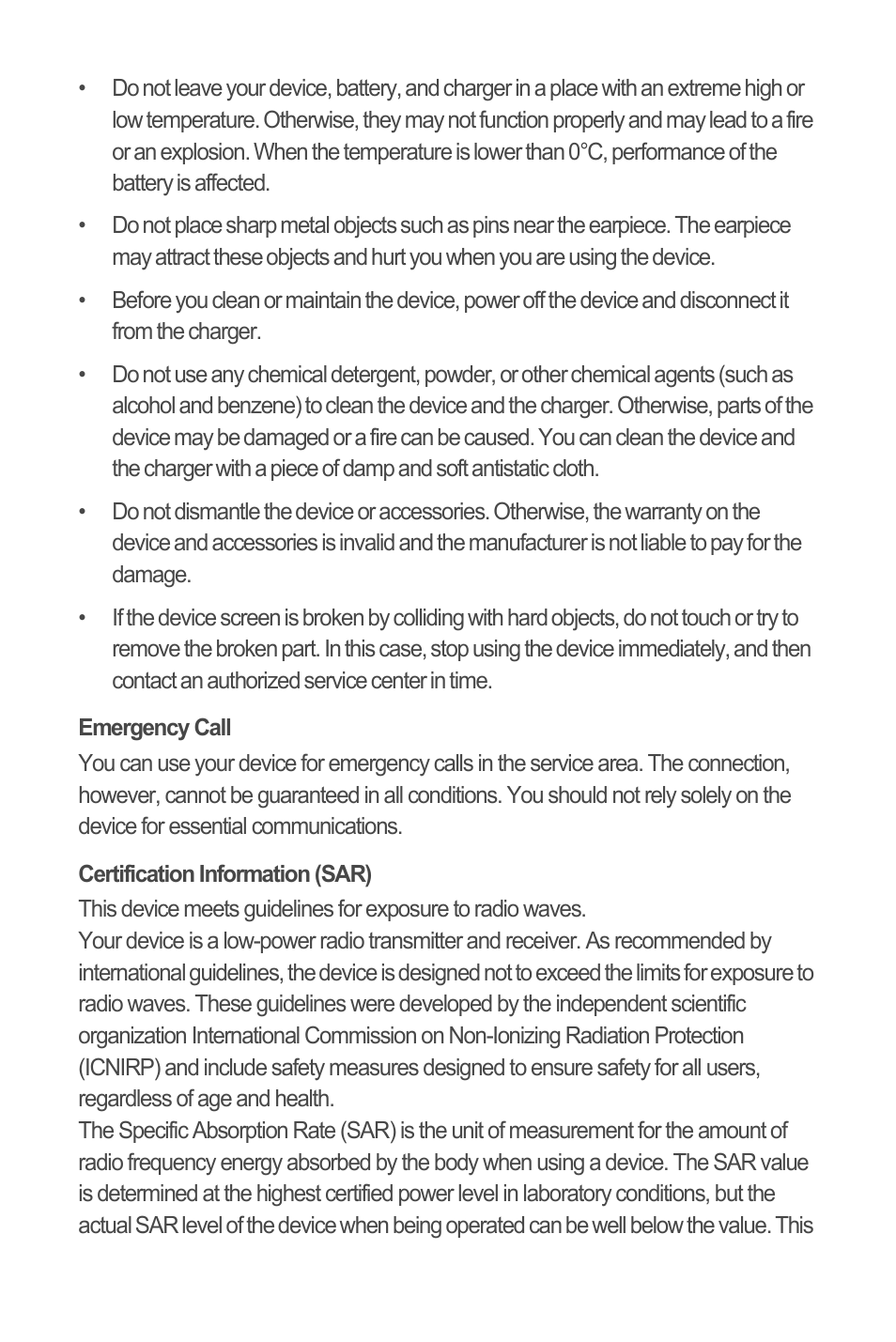 Emergency call, Certification information (sar) | Huawei С8500 User Manual | Page 18 / 20