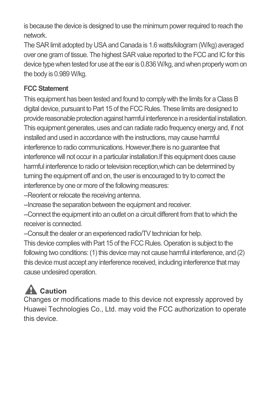 Fcc statement | Huawei С8500 User Manual | Page 19 / 20
